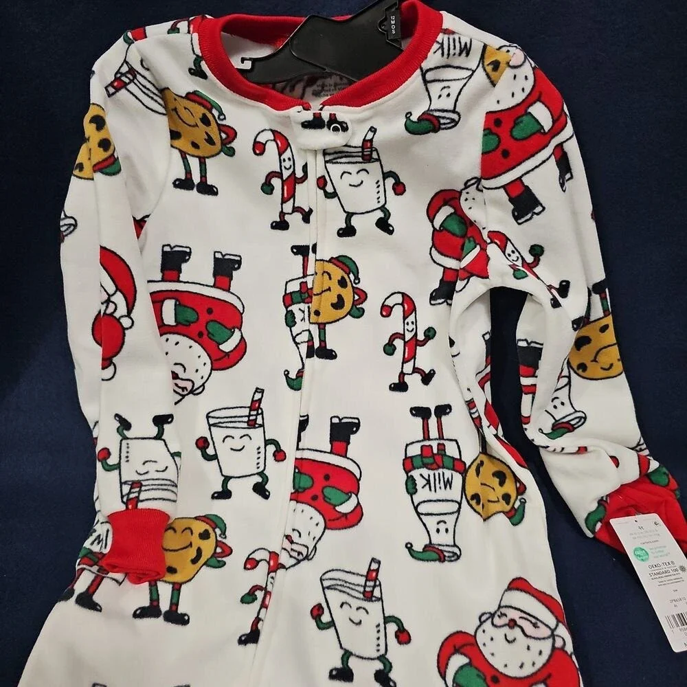 Carters Christmas Santa‎ Cookies Milk Candy Cane Footed Pajamas Size 4T